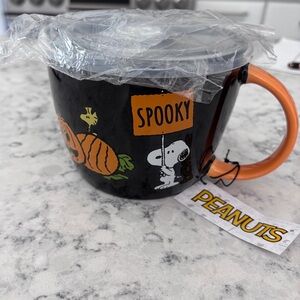 Halloween Peanuts Snoopy & Woodstock Pressure Lid Soup Mug Pumpkin NWT